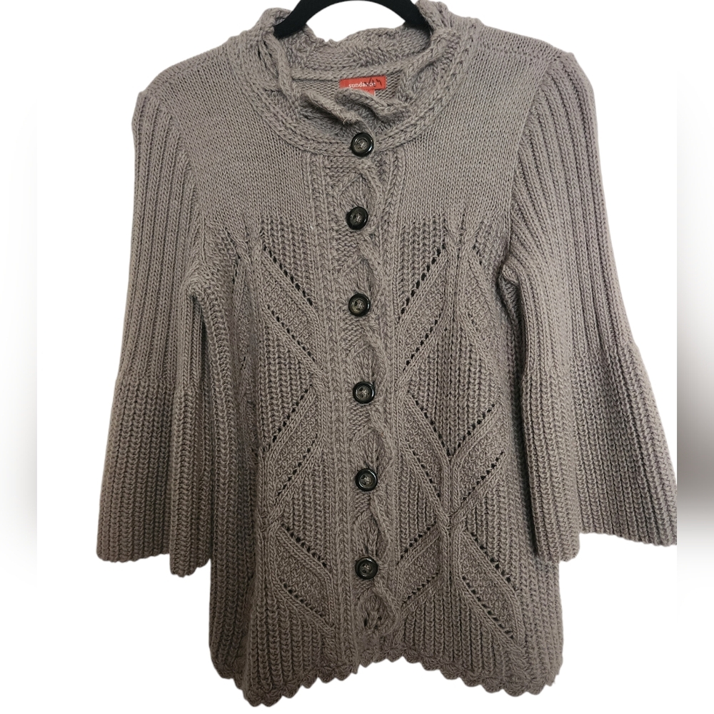 Sundance Tan Gray Alpaca Blend Open Knit Cardigan Sweater Size Small Med